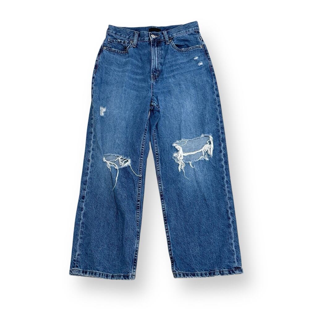 UNIQLO Womens High Rise Wide Leg Distressed Jeans Size 24 Medium Wash